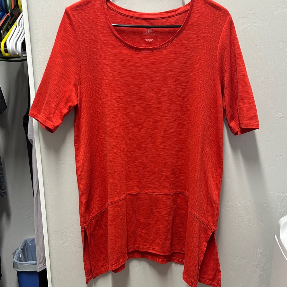 J. Jill Scarlet Short Sleeve Top Pima Dipped Hem Tunic-Like NEW